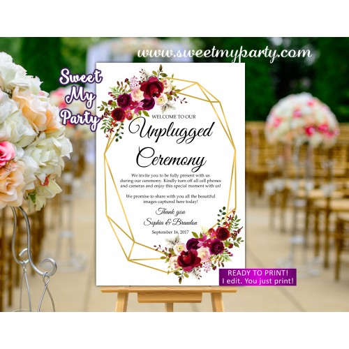 Geometric Unplugged Ceremony Sign,Geometric Unlugged Ceremony sign,(116w)